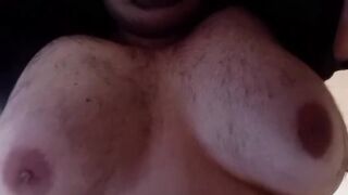 Destroyed gagging sissy gets spanked till cum drips from fat tits
