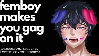 Muscular femboy throat fucks your gagging cock till you choke on his big cum
