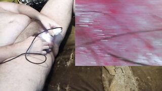Chubby guy drops robe reveals bushy balls before shower close up