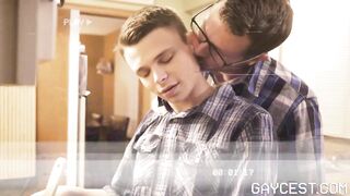 Older muscle stud Dolf Dietrich completely destroys stepbro Jax Thirio with his monster cock deepthroating gagging bareback