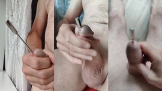 Deep urethral sounding masturbation shattered by brutal gay cock stretching solo cum