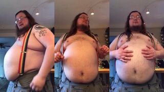 370 lb gainer in suspenders shakes his bulging belly raw solo