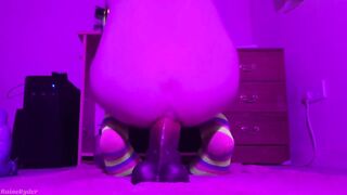 Femboy bounces on XL horsecock till ass drips solo