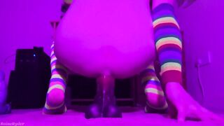 Femboy bounces on XL horsecock till ass drips solo