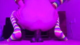 Femboy bounces on XL horsecock till ass drips solo