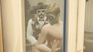 Spanish Hunk destroys White Bottom Slut rough Halloween anal face fuck