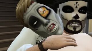 Spanish Hunk destroys White Bottom Slut rough Halloween anal face fuck