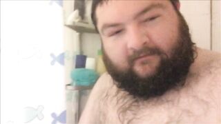 Bearded brute gets soaked in steamy solo shower mess