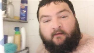 Bearded brute gets soaked in steamy solo shower mess