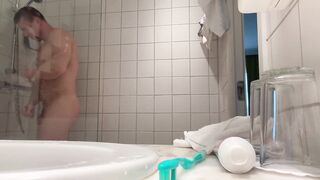 Tight hole sprayed alone in public shower tears