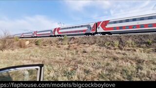 Sissy fucked bareback on train by huge dicks ropes of cum public creampie