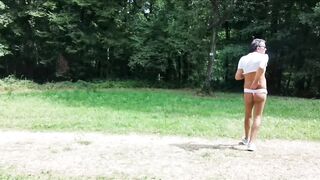 Naked outside pounding his own ass with a massive dick