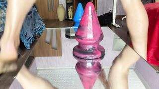 Gay massive dildo destroys tight asshole till it gapes wide open