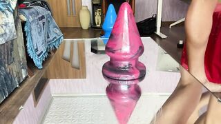 Gay massive dildo destroys tight asshole till it gapes wide open