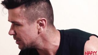 Rope bound muscle daddy fucks hungry gay twink raw till he gushes