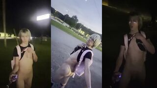 Femboy exhibitionist caught naked in graveyard walking bold and exposed