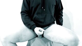 Russian teen slaps throbbing hairy cock till ropes of cum