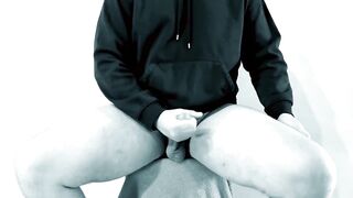Russian teen slaps throbbing hairy cock till ropes of cum