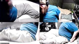 Chubby voyeur peeking belly bulge relaxing alone in tent