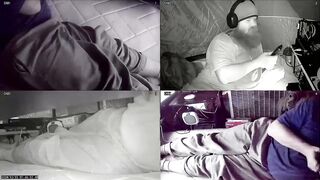 Chubby voyeur peeking belly bulge relaxing alone in tent