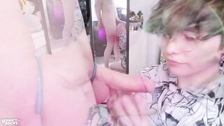 Green haired femboy throat fucked by huge twink cock tears streaming