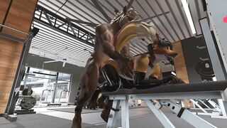 Twink gobbled by furry centaur on gym simulator horsecock stuffed raw cumshot