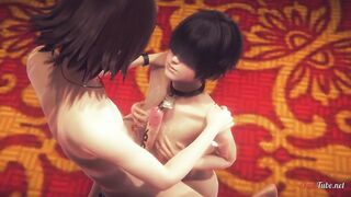 Femboy demon slayer gets destroyed in rough anal BDSM public creampie