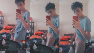 Tight 18 year old gay boy fucks himself in the mirror