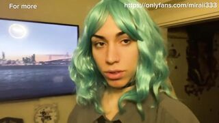 College girl makes twink femboy lick his dick raw hardcore