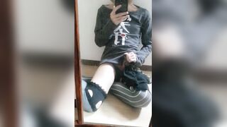Femboy gushes in mirror while jerking off gay cosplay