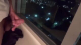 Gay perverted whore gets jizzed on by strangers outside window