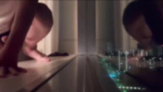 Gay perverted whore gets jizzed on by strangers outside window