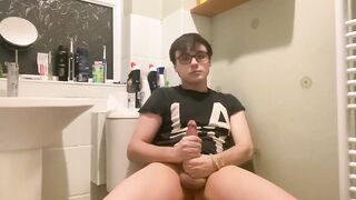 60FPS 19 year cute twink with 8” monster cock covered in his own cum