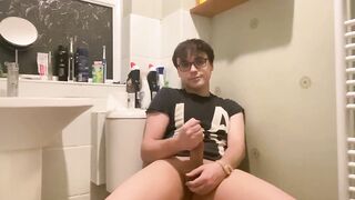 60FPS 19 year cute twink with 8” monster cock covered in his own cum