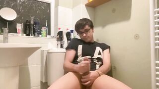 60FPS 19 year cute twink with 8” monster cock covered in his own cum