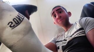 Step dad’s mile high feet destroy your shy shit airplane fantasy