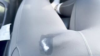 Femboy destroyed in Lululemon yoga pants vibrator orgasm behind wheel