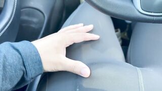 Femboy destroyed in Lululemon yoga pants vibrator orgasm behind wheel