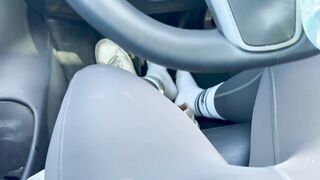 Femboy destroyed in Lululemon yoga pants vibrator orgasm behind wheel