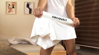 Tight underwear squeezing his thick bulge tease solo gay model