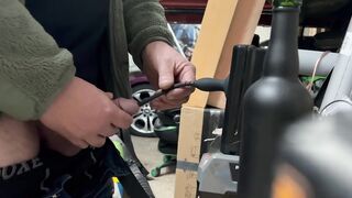 30cm vibrating silicone urethral insertion in garage deep fucking cumshot alone