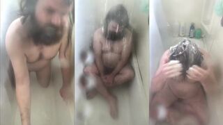Chubby belly dripping wet shower peeking him