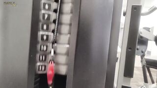 Step gay dad stinks out gym while training in sheer black socks