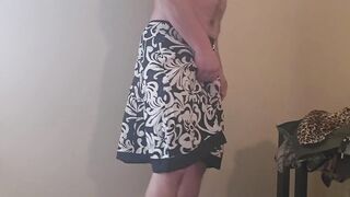 Fat ass sissy model squeezes into gay mini skirt while butt plug throbs
