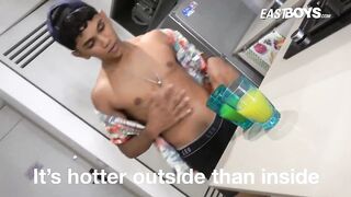 Teen twink gets wrecked by big Latino cock in fiery handjob