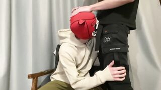Big dick twink gets face fucked till it’s dripping with cum