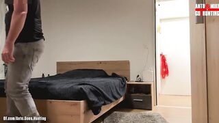 Straight shy handyman gets fucked bareback on bed after blowjob