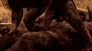 Two hungry minotaur twunks frot and cum together raw