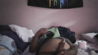 Friend watched anime while I jerked off thick cock got destroyed by multiple cumshots