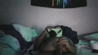 Friend watched anime while I jerked off thick cock got destroyed by multiple cumshots